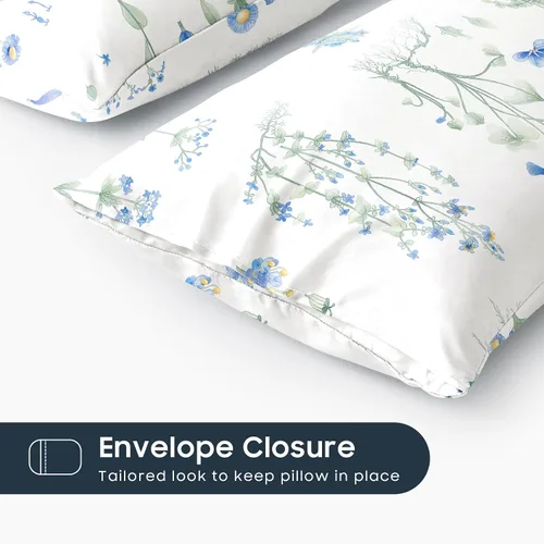 Vista 3 de Wake In Cloud - Floral Pillow Cases, 100% Cotton Fabric, Flower Cottagecore Botanical Cute Pattern Printed, Set of 2 Pillowcases Pillow Shams