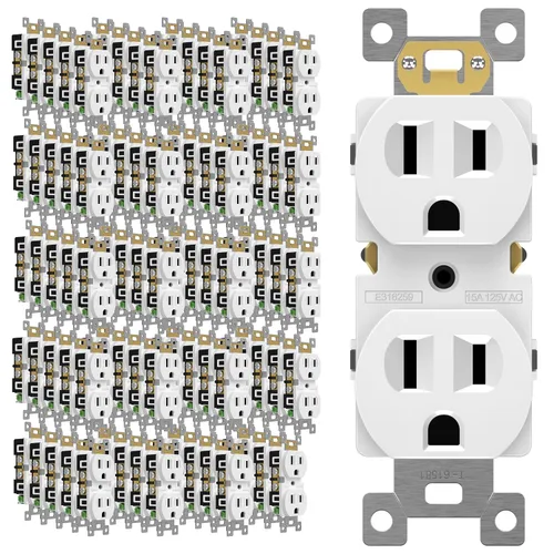 Vista 28 de ENERLITES Receptáculo dúplex, tomas de pared eléctricas resistentes a manipulaciones, grado comercial, 15A 125V, autoconectado, 2 polos, 3 cables