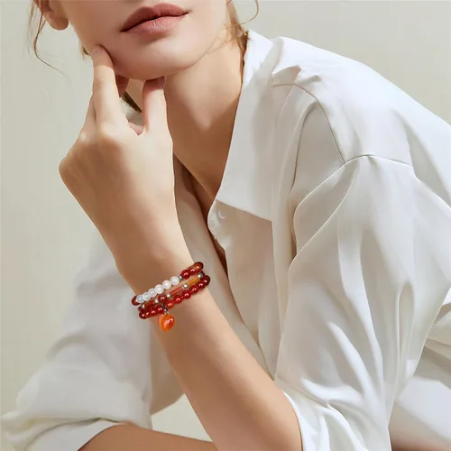 Vista 2 de Vinswet Pulseras de cuentas de cristal curativo para mujer, pulsera de piedras preciosas de piedra lunar de amatista natural, para aliviar