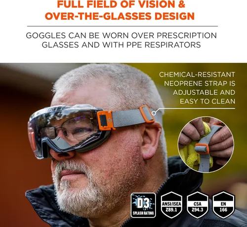 Vista 2 de Ergodyne Skullerz MODI - Gafas de seguridad protectoras OTG, ventilación indirecta, antiniebla, resistentes a los arañazos