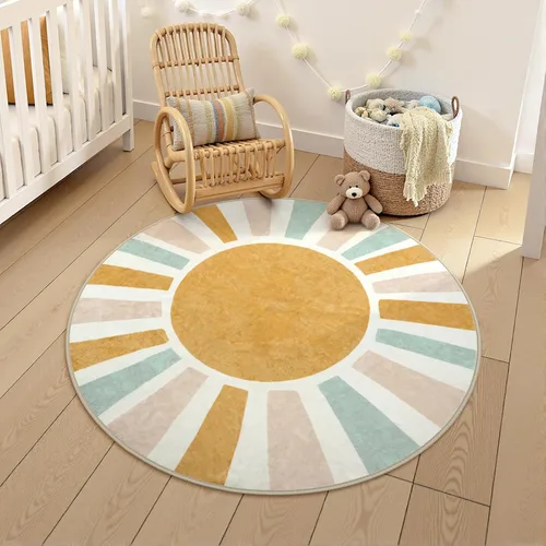 Vista 15 de LIVEBOX Alfombra de baño redonda retro de 3 pies, colorida alfombra bohemia suave circular para dormitorio, bonita alfombra lavable antideslizante