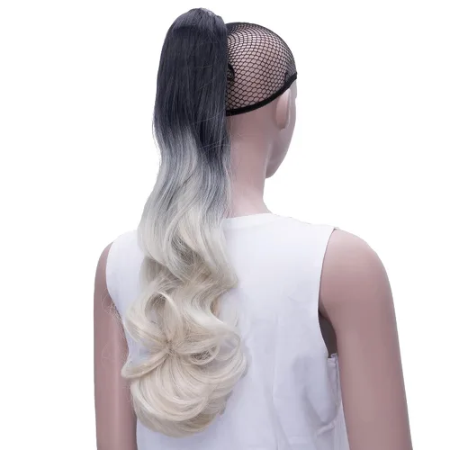 Vista 2 de IMISSU Extensiones de cabello rizado con pinza de color degradado, cola de caballo con clip (rubio degradado)
