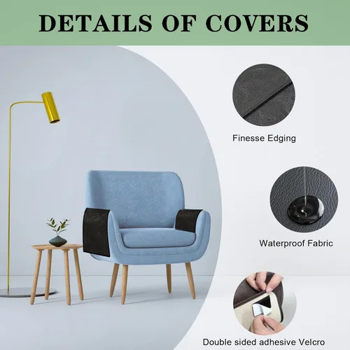 Vista 3 de Ntomtuex Funda de piel sintética para reposabrazos de sofá, funda impermeable para reposabrazos de sofá, silla reclinable, protectores de brazo