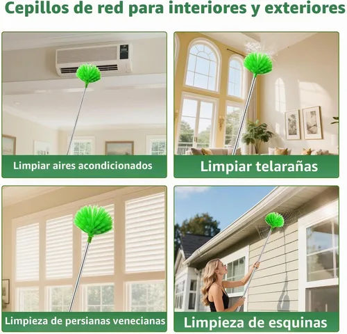 Vista 6 de Plumeros para limpieza de mango largo extensible, plumero Webster con poste de extensión, cepillo removedor de telaraña con poste, limpiador de web