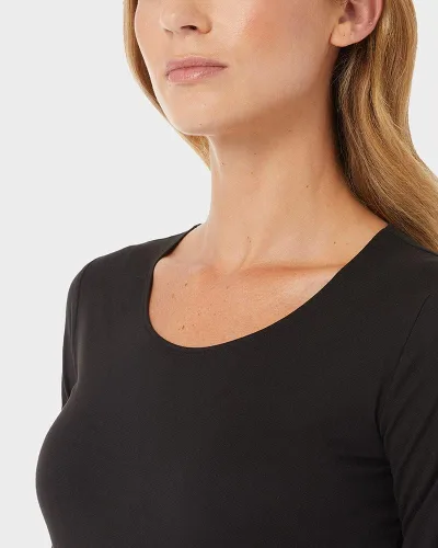 Vista 3 de 32 Degrees Camiseta ligera de capa base para mujer, manga larga, ajuste de forma, elástico en 4 direcciones, térmica Negro