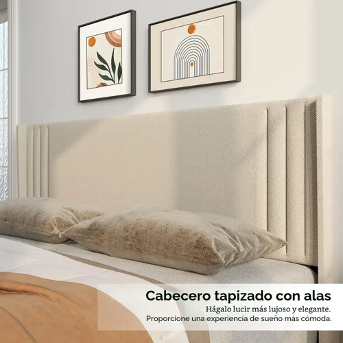 Vista 7 de Gizoon Base de cama matrimonial con cabecera con respaldo de ala, cama
