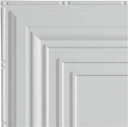 Vista 22 de FASÄDE Panel de techo decorativo de vinilo decorativo de 2 x 4 pies de estilo tradicional / patrón 3 en aluminio cepillado (paquete de 5)