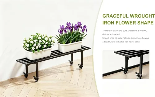 Vista 6 de Zhongma Soporte de metal para plantas de un nivel con ruedas, (35.43 pulgadas de largo x 8.66 pulgadas de ancho x 10.3 pulgadas de alto) soporte