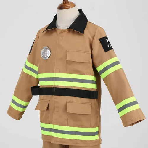 Vista 4 de HAPNBCELE Disfraz de bombero para niños, disfraz de bombero marrón para disfraz de Halloween