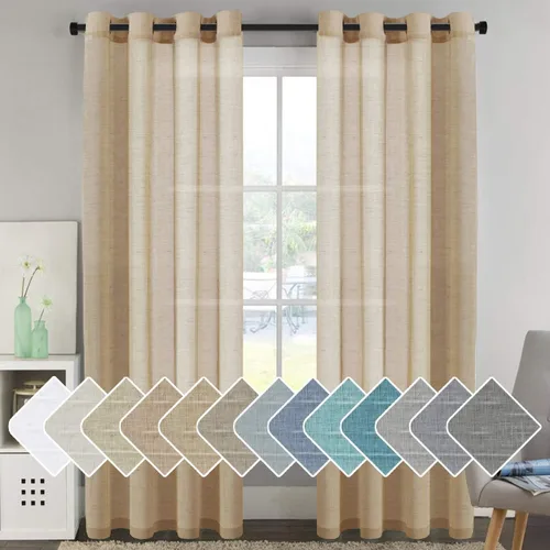 Vista 70 de H.VERSAILTEX Cortinas de lino de mezcla natural para sala de estar/cortinas de lino semitransparentes reductoras de luz de 54 pulgadas de largo