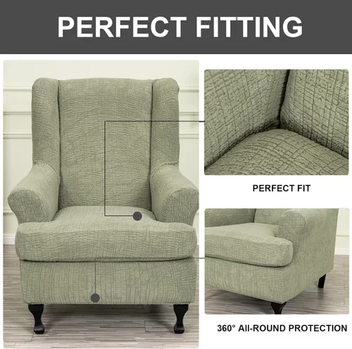 Vista 90 de Eco-Ancheng Funda para silla Wingback, 2 piezas, respaldo de ala, fundas de elastano para sillón con respaldo de ala, fundas para sillón con parte