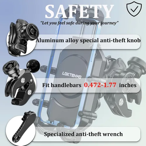 Vista 3 de LOKTENWO Soporte de teléfono para motocicleta con amortiguador de vibraciones y bloqueo seguro de alta velocidad, antirrobo, ATV, scooter, manillar