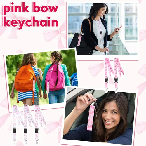 Vista 6 de Fainne 10 piezas de cordones rosa con moño, cordones lindos en masa para llaves, insignias de identificación, estudiantes, niños, niñas, colgantes
