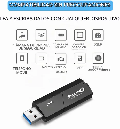 Vista 5 de SmartQ C307 DUO Lector de tarjetas SD portátil USB 3.0 Adaptador de tarjeta de memoria flash Hub para SD, Micro SD, SDXC, SDHC, MMC, Micro SDXC