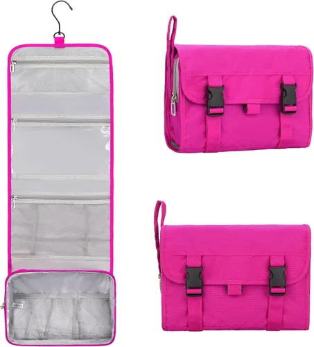 Vista 12 de Pequeña bolsa de aseo colgante para hombres y mujeres, organizador colgante portátil para kit de ducha de tamaño de viaje, accesorios de maquillaje