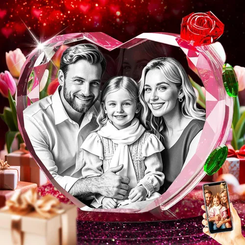 Vista 12 de 3D Crystal Photo with Red Crystal Rose, Personalized Mothers Day Gifts for Mom, Wife, Women, Her, Girlfriend, Couple, Customized Glass Photo