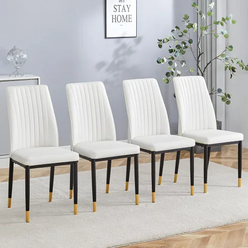 Vista 15 de Sillas de Metal Negro, Juego de 4 Sillas de Comedor Modernas con Cuero Sintético PU y Patas Cromadas de Alto Respaldo para Comedor, Cocina, Sala