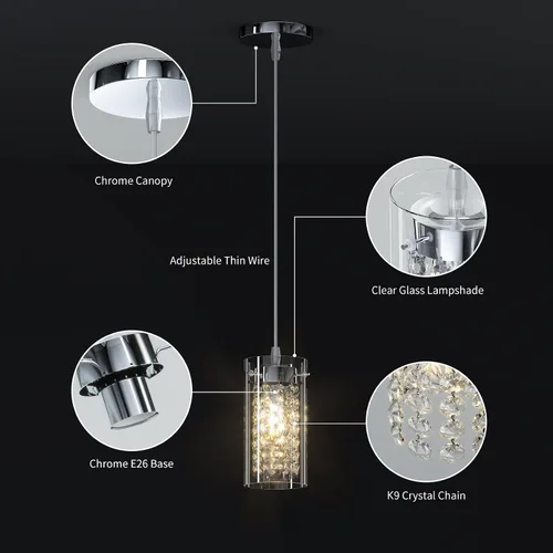 Vista 4 de baunoisk Mini lámparas colgantes de cristal, lámpara colgante pequeña, moderna de cristal, isla de cocina, paquete de 3 luces colgantes para cocina