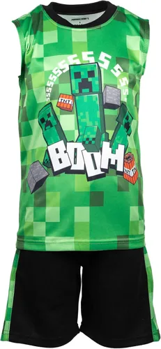 Vista 8 de Minecraft Creeper - Conjunto de 3 piezas para niños pequeños, camiseta sin mangas, pantalones cortos de malla