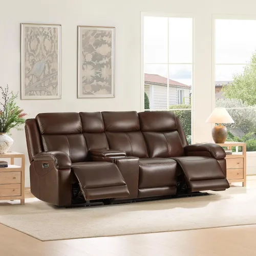 Vista 36 de Watson & Whitely Sofá reclinable eléctrico de piel auténtica, sofás reclinables de pared de 3 plazas con consola de almacenamiento, reposacabezas