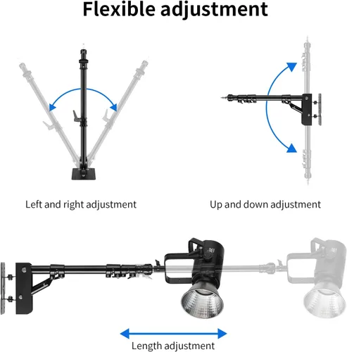 Vista 3 de Selens Brazo de Boom Triangular de Montaje en Pared 100cm/39.37pulg, Soporte de Montaje de Anillo de Luz con Rotación Flexible de 180° para Luz