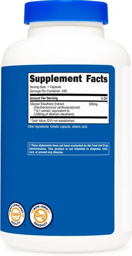 Vista 6 de Nutricost Eleuthero siberiano 500 mg, 240 cápsulas (2 botellas) - Eleutherococcus Senticosus - Sin gluten y sin OMG