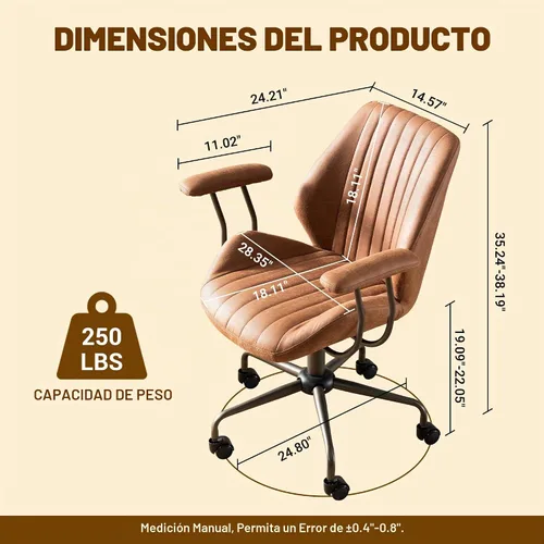 Vista 2 de Silla ergonómica de oficina giratoria de gamuza para oficina en casa, color Marrón claro