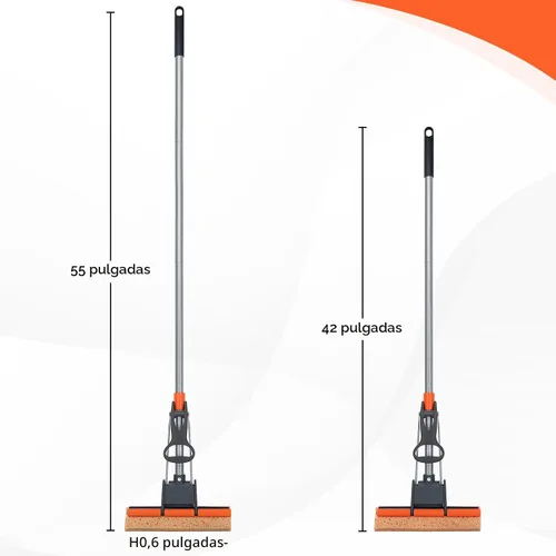 Vista 6 de Trapeadores de esponja para limpieza de pisos con 2 recargas de cabezal de mopa de celulosa y mango largo de 55”, trapeador de rodillo resistente
