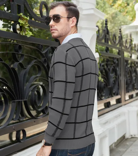 Vista 10 de MAGNIVIT Suéteres de punto de diseño básico para hombre, de algodón, suave, cuello redondo, para otoño e invierno
