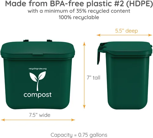 Vista 5 de Pequeño contenedor de compost verde para colgar en el contenedor de basura de cocina