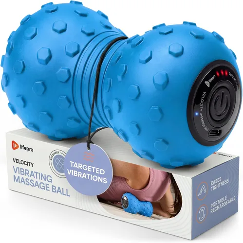 Vista 9 de LifePro Pelota de masaje vibrante de 4 velocidades - Masajador en forma de cacahuate. Combina una pelota de lacrosse con un rodillo de espuma