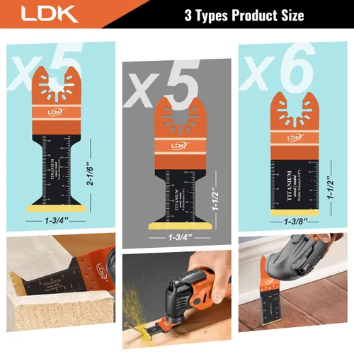 Vista 3 de LDK Cuchillas oscilantes de titanio, 16 unidades, cuchillas multiherramienta universales profesionales para madera, plástico, pernos de uñas