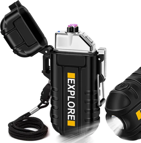 Vista 9 de LcFun - Encendedor eléctrico impermeable, doble arco a prueba de viento, recargable por USB, sin llama, plasma para campamento, senderismo