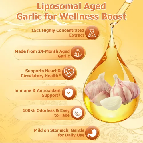 Vista 4 de Extracto de ajo añejo, gota líquida de 500 mg, extracto 15:1, suplemento de ajo orgánico inodoro para salud cardiovascular cardíaca e inmunológica
