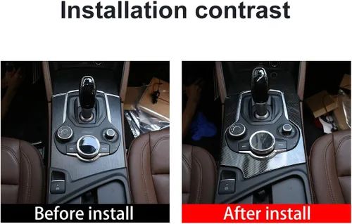 Vista 2 de Cubierta de panel de palanca de cambios para consola central de automóvil ABS de fibra de carbono cromada para Alfa Romeo Stelvio 2017 2018 2019
