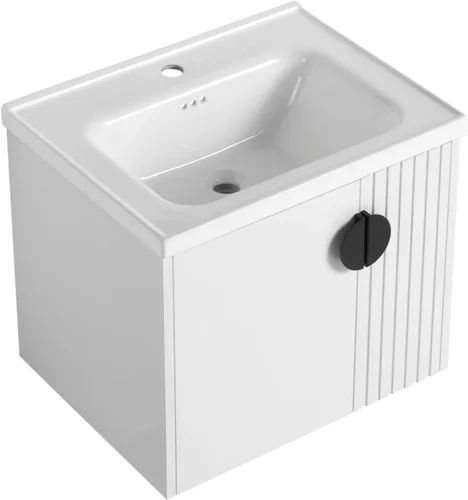 Vista 8 de LKTART Vanidad flotante de baño de 24 pulgadas con puertas de cierre suave y fregadero de cerámica para baño pequeño, color negro