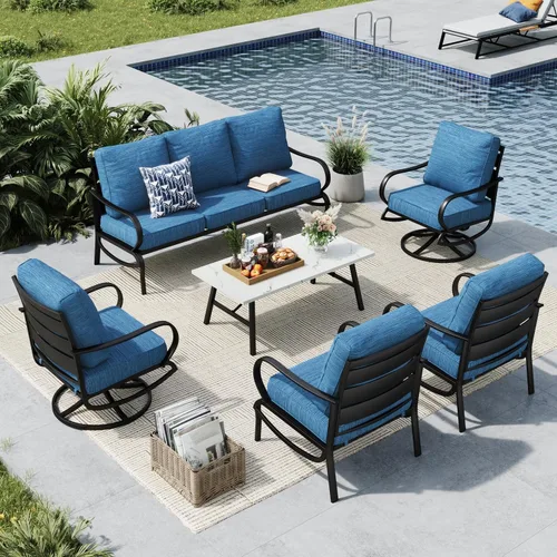 Vista 12 de MFSTUDIO Juegos de muebles de patio, sofás de conversación de metal para exteriores con 1 sofá de 3 asientos para jardín, cojín beige