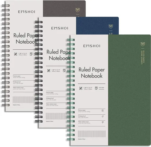 Vista 12 de EMSHOI Cuaderno diario en espiral rayado de 7.48" x 10.15" - Paquete de 3, 480 páginas de papel grueso de 100gsm, cuadernos grandes B5 con rayas