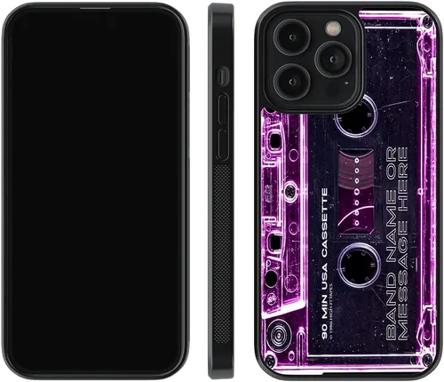 Vista 5 de Funda de teléfono de goma negra personalizada en rosa claro con diseño de cinta de cassette para Apple iPhone 17 Pro Max Air, 16 Pro Max Plus, 15