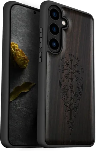 Vista 14 de Carveit Funda de madera para Galaxy S24, brújula vikinga, rosa Viking-Rosy