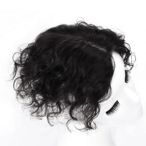 Vista 4 de Base de seda de 10 pulgadas de cabello humano con clip, postizo ondulado de 3.1 x 5.1 in, cierre de base de seda, parte superior rizada
