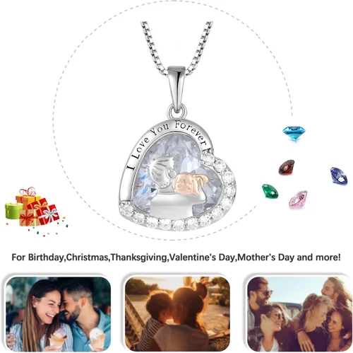 Vista 6 de Collar para padre e hija, regalos de cumpleaños de parte de la hija, collar de plata de ley 925, collar con piedra natal de corazón de amor