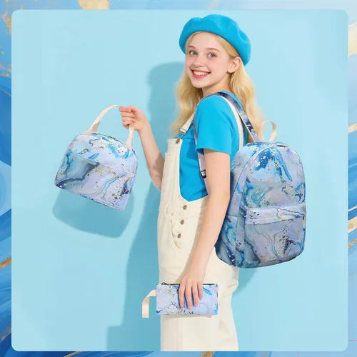Vista 2 de BLUBOON Mochila escolar para niñas y adolescentes con lonchera y estuche para lápices compartimento para computadora portátil, mochila casual