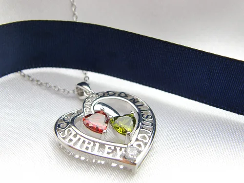 Vista 2 de GLAMCARAT Joyería personalizada grabada en 3D, collar de madre con 2 piedras de nacimiento, 2 nombres de niños, joyería familiar, collar de nombre