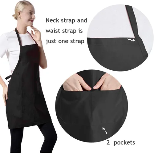 Vista 2 de 12 Pzas Delantales Babero a Granel Negros para Mujeres Hombres Adultos Niñas Unisex con 2 Bolsillos, Delantal para Hornear Cocinar Cocina Pintar