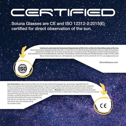 Vista 3 de Gafas de eclipse solar aprobadas por la AAS 2024, fabricadas en los Estados Unidos con certificación CE e ISO para visión solar directa