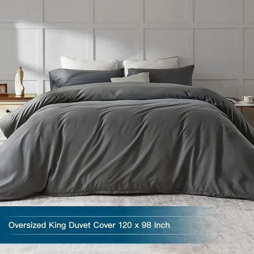 Vista 2 de Funda de edredón extragrande para cama tamaño king 120"x98", solo 1 pieza, ultra suave, de microfibra gris, para todas las estaciones, con cierre