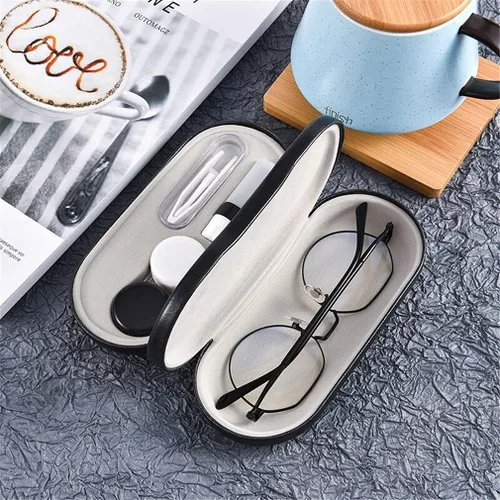 Vista 3 de Kanasi Estuche para lentes de contacto – [2 en 1] Estuche portátil de doble cara para lentes – Pinzas y aplicador incluidos – Perfecto para viajes