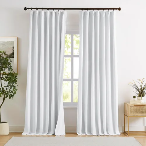 Vista 10 de Blue Pinch Pleated Linen Blend Full Blackout Curtains 84" Living Room 2pcs Azul