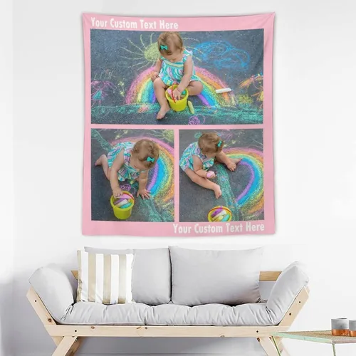 Vista 5 de Tapiz personalizado para cargar imágenes con fotos y textos, tapiz personalizado para colgar en la pared, manta de telón de fondo para decoración